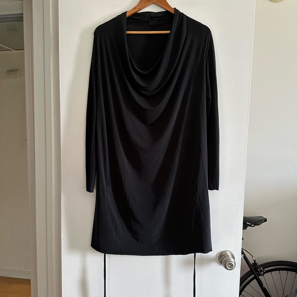 Allsaints Black Cupro Amei Long Sleeve Draped Mini Dress Size 0 EUC - Picture 7 of 12